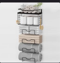 Wall-Mounted Towel Rack with Shelves
