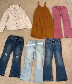 Girls jeans size 7 dress and jacket size 7
