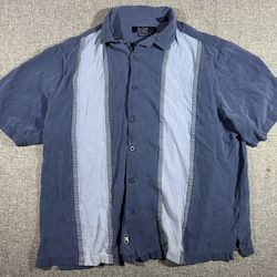 Nat Nast Shirt Mens Size XL Blue American Fit Silk Button Up Short Sleeve 