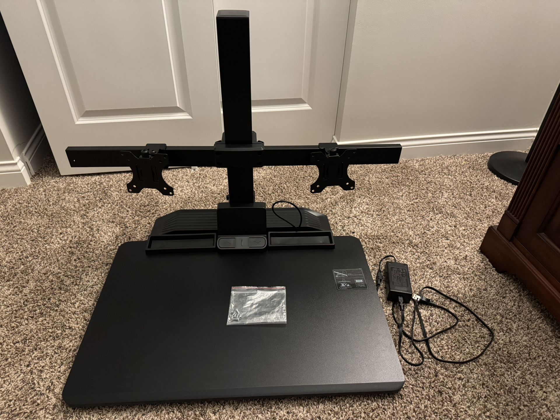 Electric Sit-Stand Desk Converter with Dual Monitor Mount