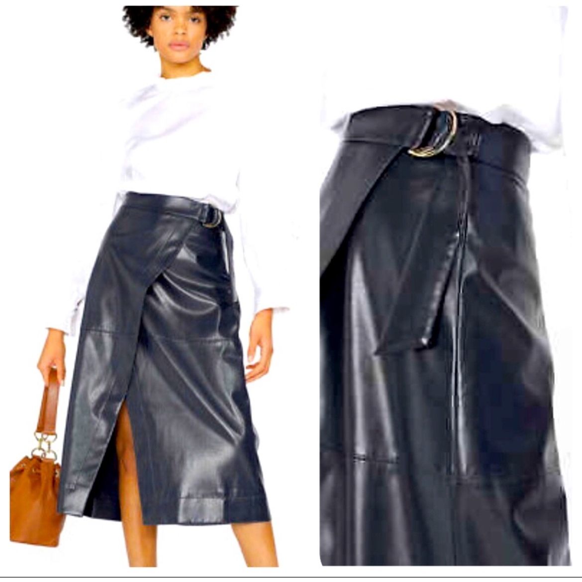 Ted Baker navy blue Elli full leather a line wrap skirt