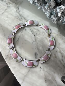 Vintage Modernist Designer KAY DENNING Enamel Enameled Copper Necklace