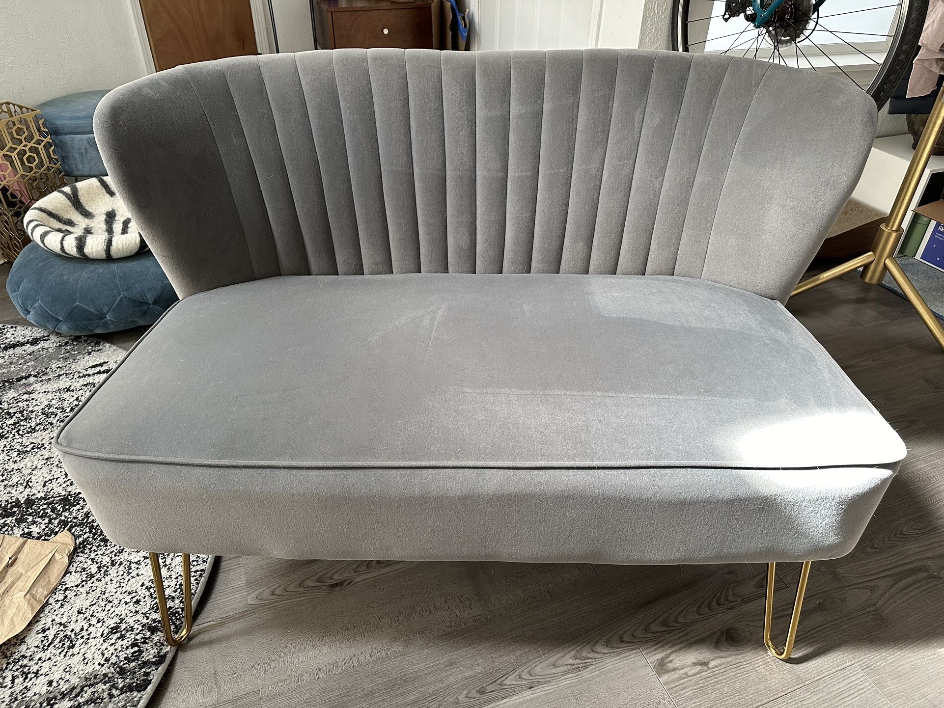 Lightly Used Gray Velvet Loveseat Couch