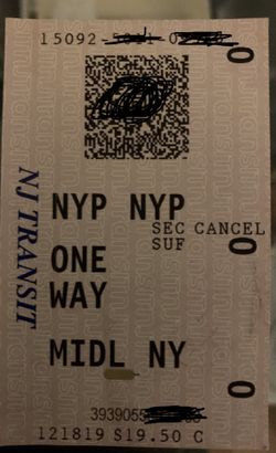 One way ticket from NYC Penn Station to Middletown NY station