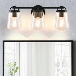 Parrot Uncle - 22-Inch Modern 3-Light Glass Dimmable Bathroom Vanity Light Fixture - Matte Black