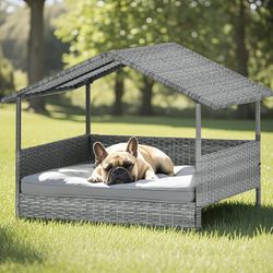 Wicker Dog House Outdoor Indoor with Canopy