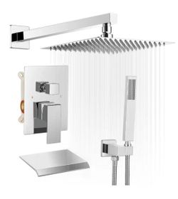 BWE Shower & Tub System with 12" Rain Can & Hand Shower in Chrome (Valve Included)