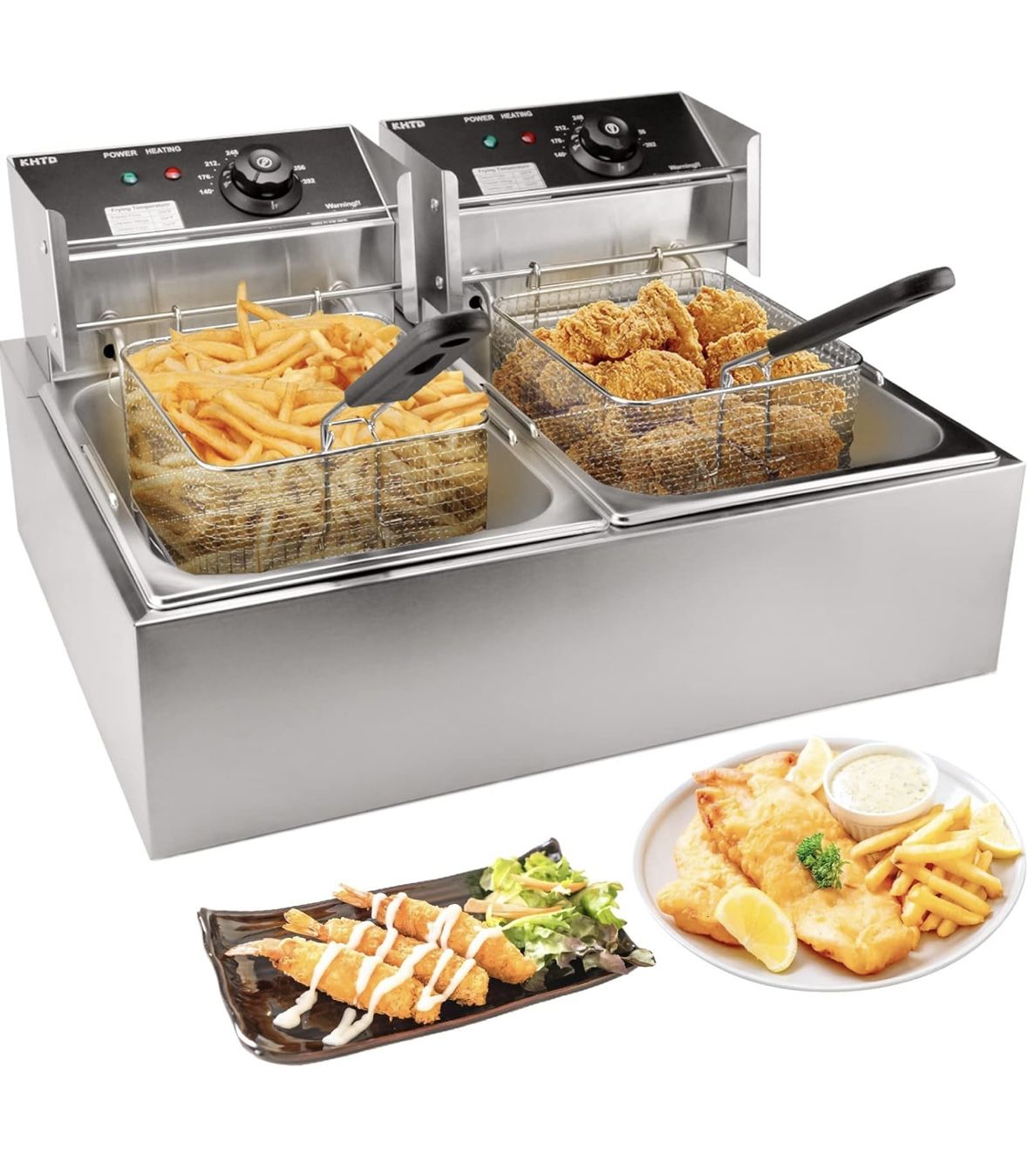 Commercial Deep Fryer with Basket, 3400W 12.7QT/12L, Detachable Large Capacity Stainless Steel Countertop Electric Oil Fryer with Temperature Control 