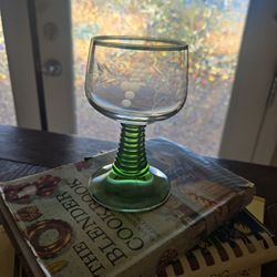 Vintage Green Stem Wine Glass Etched Grapes