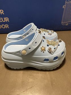 White Platform Clogs with Charms