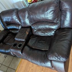 2 Seat Leather Reclining Sofa $50