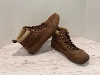 Vans Sk8 High Leather Brown Herringbone Lace Up Sneaker Men Shoes 10.5, Women 12