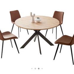 46.4" Round Dining Table Set, Mid Century Modern Round Dining Table for 4-6 Person, w/Steel Legs, Coffee Table for Kitchen Dining Room, Office, Save S