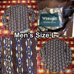 Vintage Wrangler Pearl Snap Shirt Aztec Men’s Size Large Western Brown Shirt