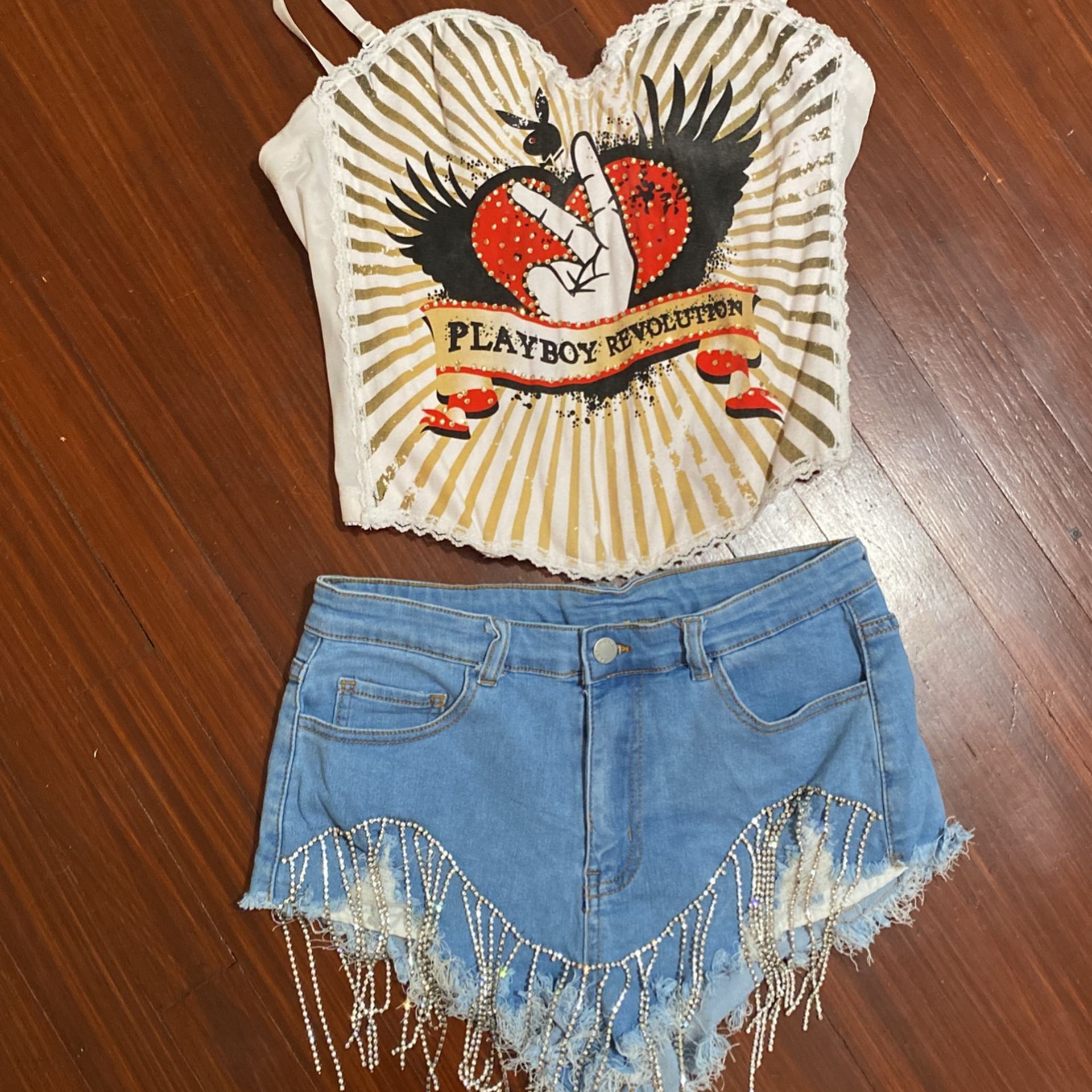 Playboy Revolution Corset, Gem Denim Shorts