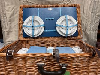 1950s Vintage Brexton Wicker Picnic Basket Tea Set for Six
