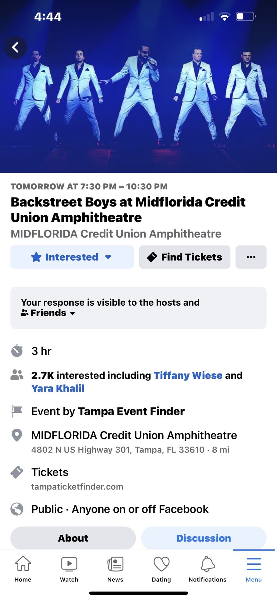 Backstreet Boys Tampa Lawn Seat