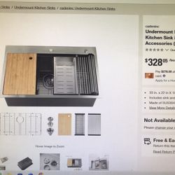 Cadeninc Undercount Sink 33in.x22in. Single Bowl Kitchen Sink in Stainless Steel With Accessories (Sink Only)