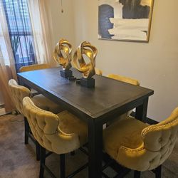 Black/gold Counter Height Dining Set With 6 Chairs