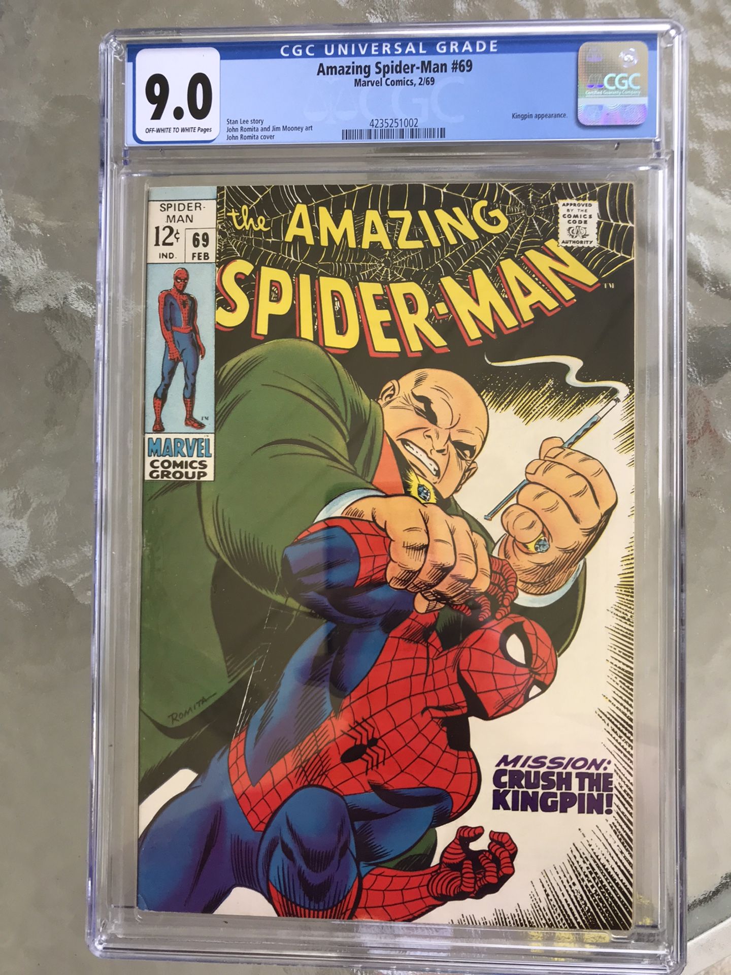 Amazing Spider-Man #69 (1969) CGC 9.0 — O/w to White Pages; Kingpin Cover