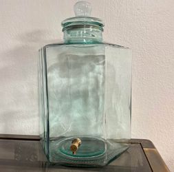 Vintage Glass Beverage Water Dispenser Brass Spigot & Lid | Made in Italy