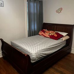 Wooden Bed Frame with Metal Support + Brand New Mattress