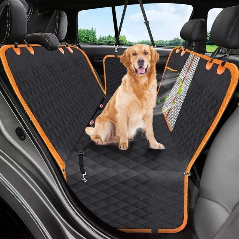 Dog Car Seat Cover, 600D Heavy Durable Dog Seat Cover for Back Seat, 100% Waterproof Scratch Proof Nonslip Dog Hammock for Car with Side Flap, Pet Sea