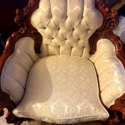 PAIR OF ORIGINAL VINTAGE FRENCH LUIS XV - STYLE ARMCHAIR WHITE SILK 