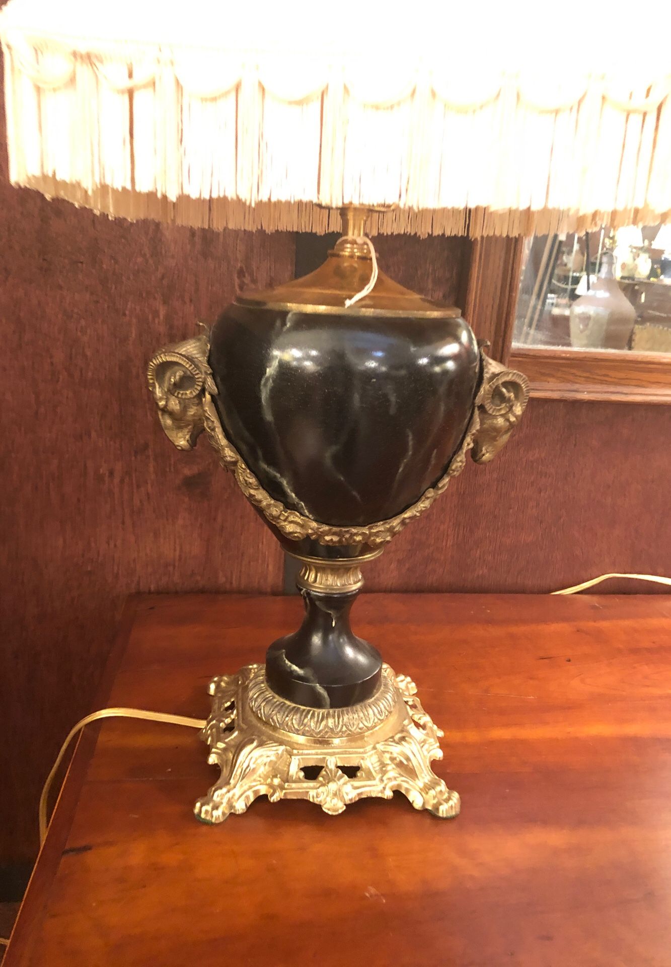 Fantastic goats head marble with bronze vintage lamp