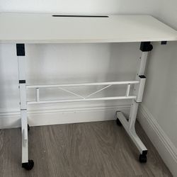 White Adjustable Height Desk With Wheels