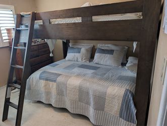 Nora Brown Wood Full Over Full Bunk Bed With Ladder & 3-Drawer Storage Unit