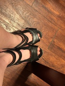 Black Strappy Cork Wedge Sandals