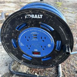 Kobalt Extension Cord Reel 50ft 13A 4 Outlets + USB Heavy Duty Garage 