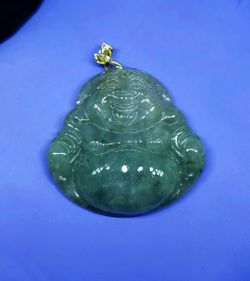 Burmese icy type A jadeite jade pendant lucky happy Buddha.