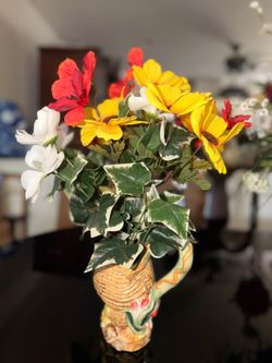 Floral Arrangement - Vintage Vase and Artificial Flowers