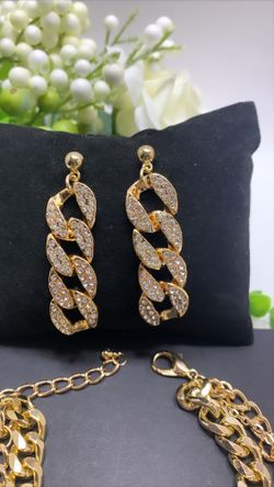 European Style Multilayer Pendant Crystal Chian Bracelet and Earrings, Gold Color