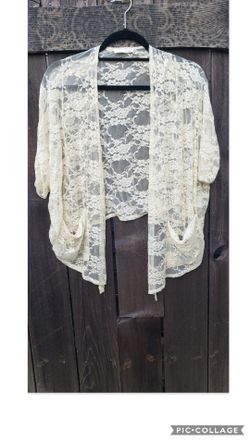Women or teen girl small cream cardigan throw over lace cover up