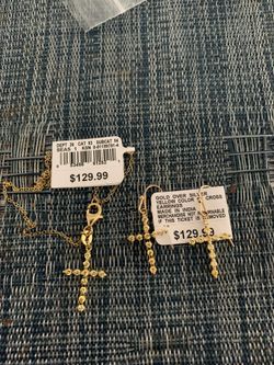 Gold over Silver Cross Earrings n Bracelet