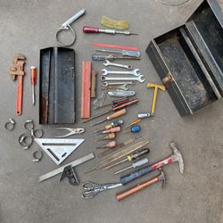 Metal toolbox with tools