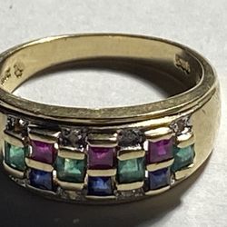 14k Ruby , Sapphire, Emerald Ring
