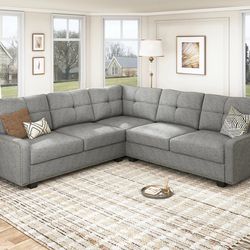 HONBAY Convertible Sectional Sofa L Shaped Couch for Small Apartment Reversible Sectional Couch for Living Room,Light Grey