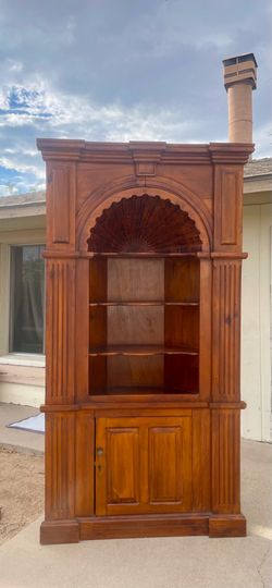 Gorgeous Large Vintage 7’10” Carved Cherry Wood 2 Piece Corner Cabinet