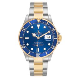 2003 Men's Rolex Submariner 40mm Two Tone Oyster Perpetual 18K Yellow Gold / Stainless Steel Watch with Blue Dial and Blue Bezel. (Pre-Owned 16613)