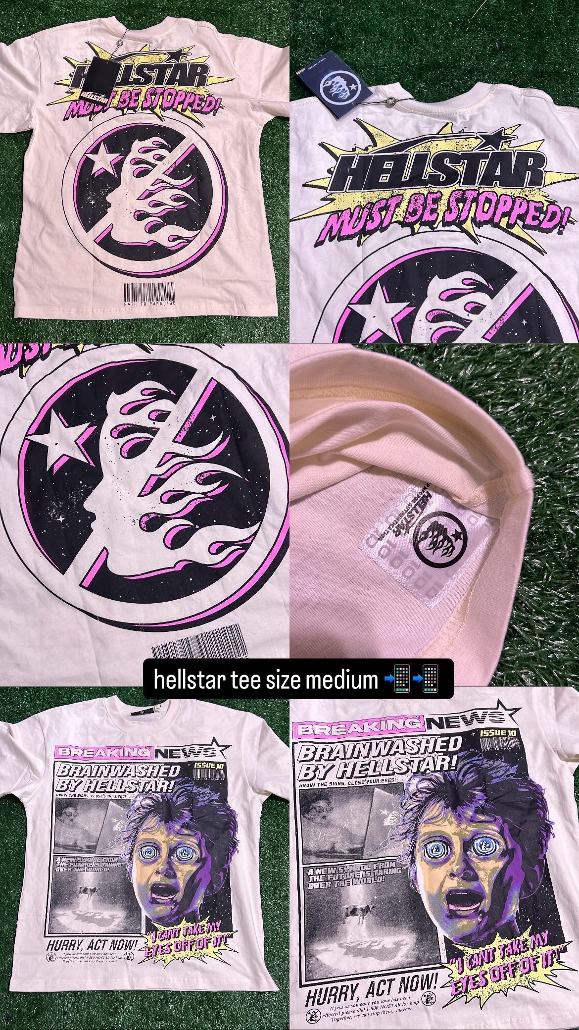 hellstar white tee brainwashed collab size m