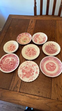 Red Transferware Vintage 10 piece plates and bowls