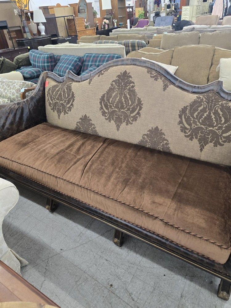 Vintage Leather And Velour Couch