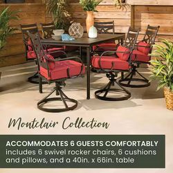 Montclair 7piece Steel Outdoor dining Set With Chili Red Cushions 6swivel Rockers & 1Dining Table
