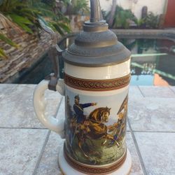 Vintage Porcelain Beer Stein/Pewter Lid