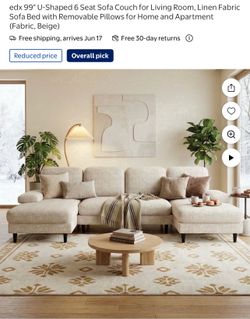 Seat Sofa Couch for Living Room, Linen Fabric Sofa Bed with Removable Pillows for Home and Apartment
