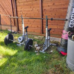 Independent Bench Press Stand Olympic Style Bars And Weights 